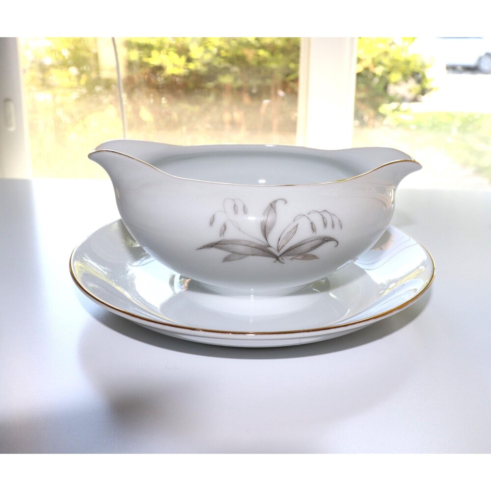 Vintage Kaysons Golden Rhapsody China Gravy Boat & Underplate Serving Dish